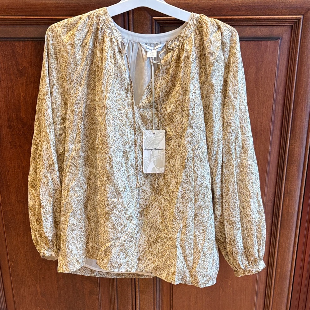 Tommy Bahama Tan Patterned Blouse